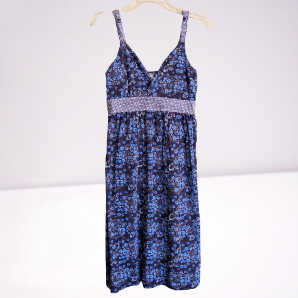 Lucky Brand Y2K Dress Blue Purple Sleeveless Empire Waist Floral Boho